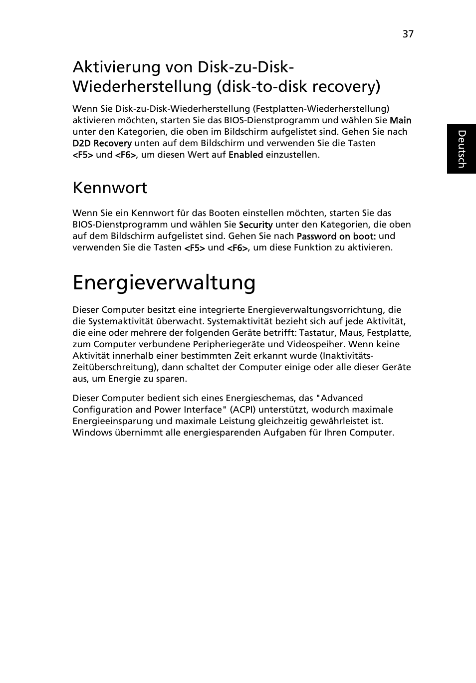 Energieverwaltung, Aktivierung von disk-zu-disk-wiederherstellung, Disk-to-disk recovery) | Kennwort | Acer Aspire One AO522 User Manual | Page 183 / 1810