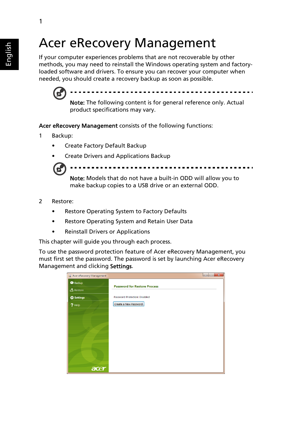 Acer erecovery management | Acer Aspire One AO522 User Manual | Page 20 / 1810
