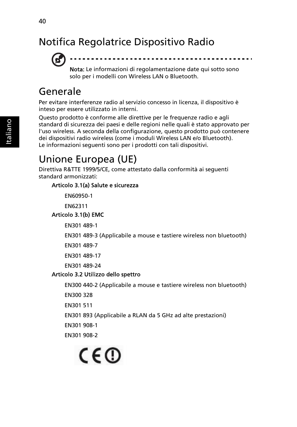 Notifica regolatrice dispositivo radio, Generale, Unione europea (ue) | Acer Aspire One AO522 User Manual | Page 252 / 1810