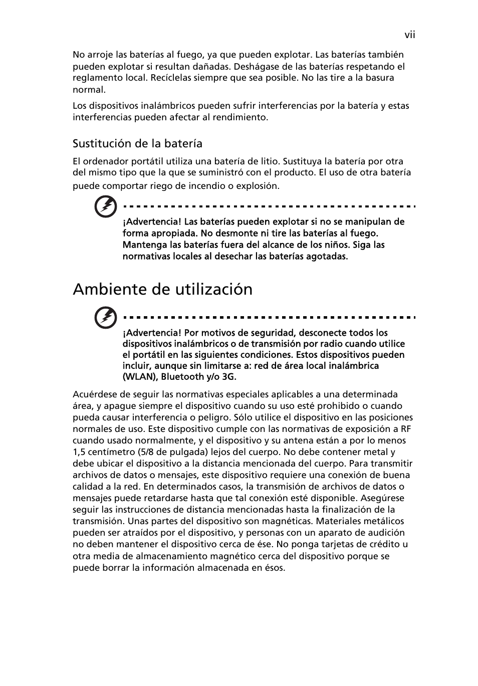 Ambiente de utilización | Acer Aspire One AO522 User Manual | Page 261 / 1810