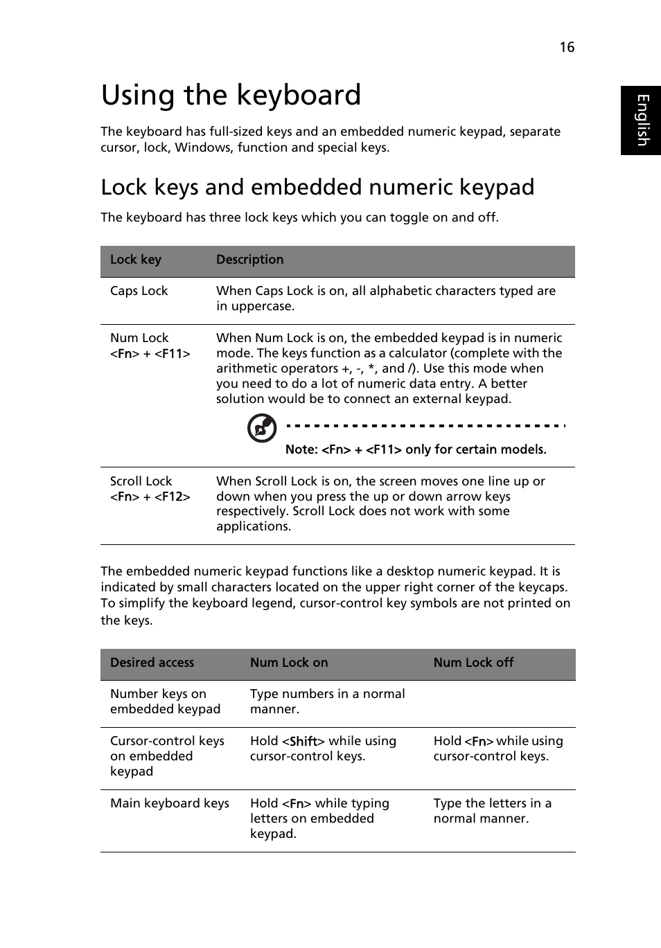 Using the keyboard, Lock keys and embedded numeric keypad | Acer Aspire One AO522 User Manual | Page 35 / 1810