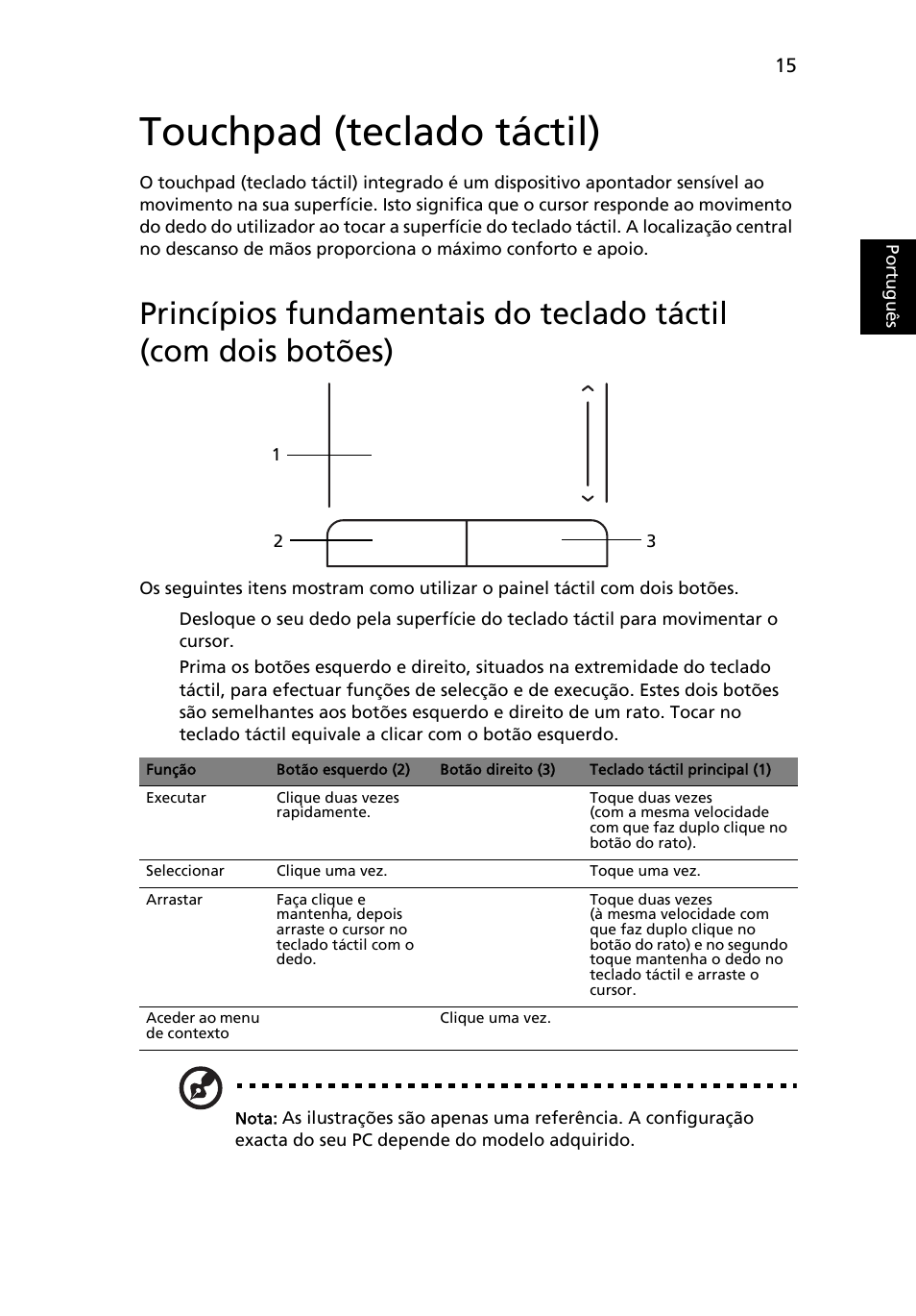 Touchpad (teclado táctil), Portugu ês | Acer Aspire One AO522 User Manual | Page 355 / 1810