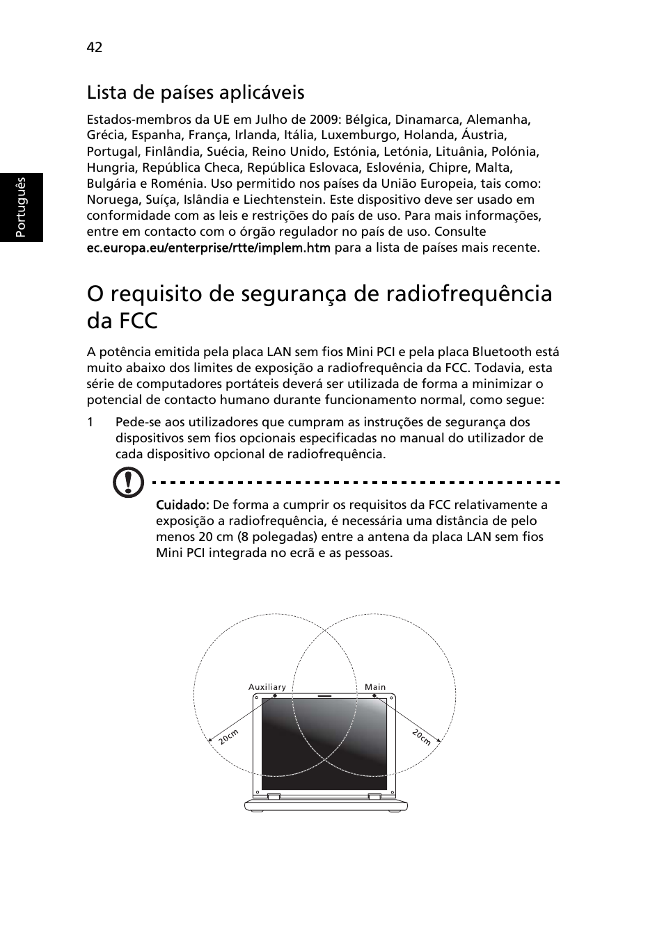 O requisito de segurança de radiofrequência da fcc, Lista de países aplicáveis | Acer Aspire One AO522 User Manual | Page 382 / 1810