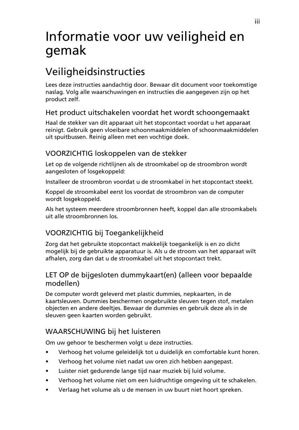 Informatie voor uw veiligheid en gemak, Veiligheidsinstructies | Acer Aspire One AO522 User Manual | Page 387 / 1810