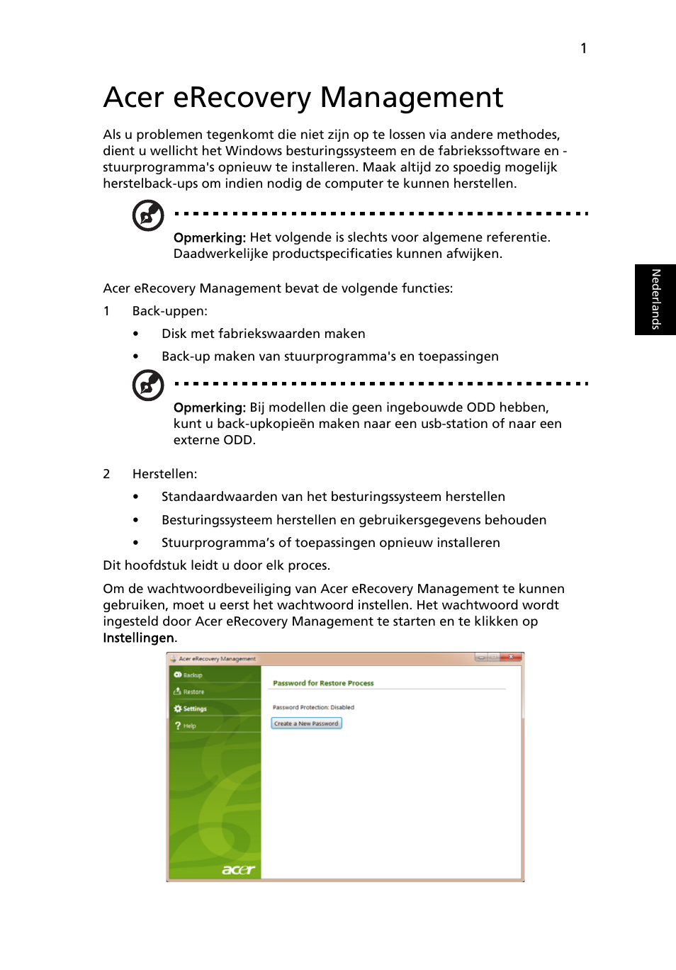 Acer erecovery management | Acer Aspire One AO522 User Manual | Page 405 / 1810