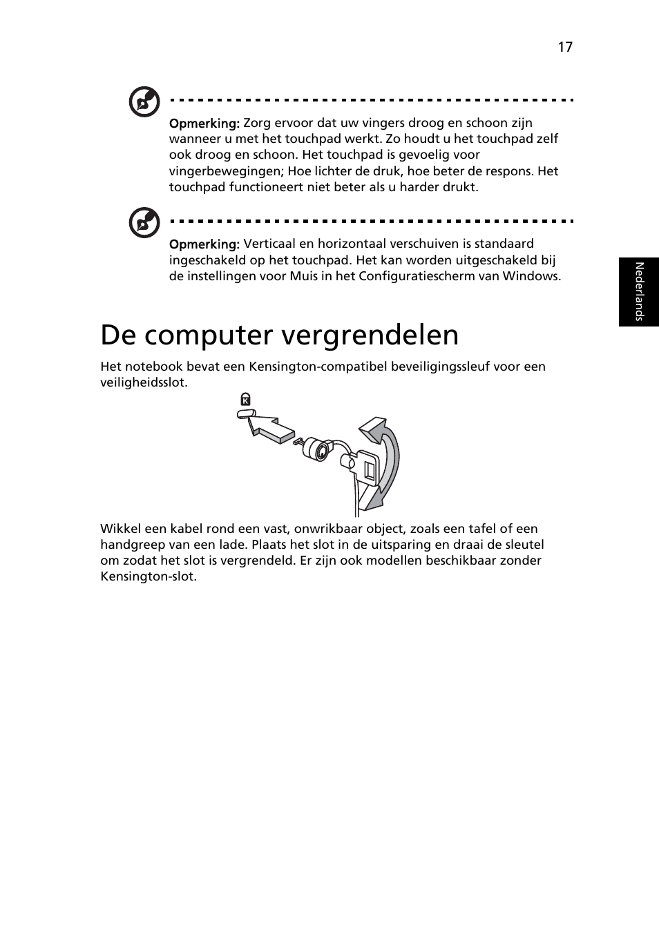 De computer vergrendelen | Acer Aspire One AO522 User Manual | Page 421 / 1810