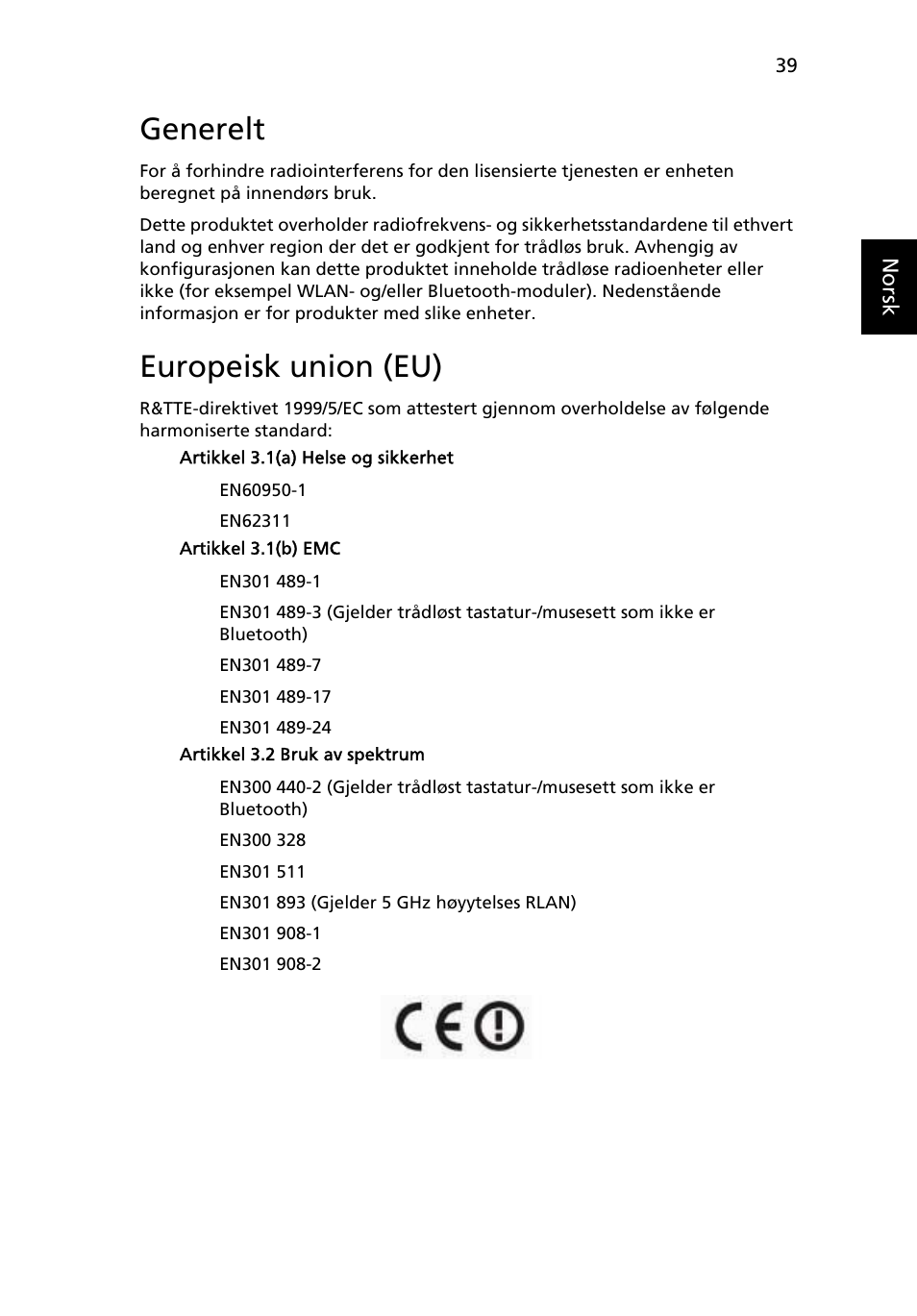 Generelt, Europeisk union (eu) | Acer Aspire One AO522 User Manual | Page 505 / 1810