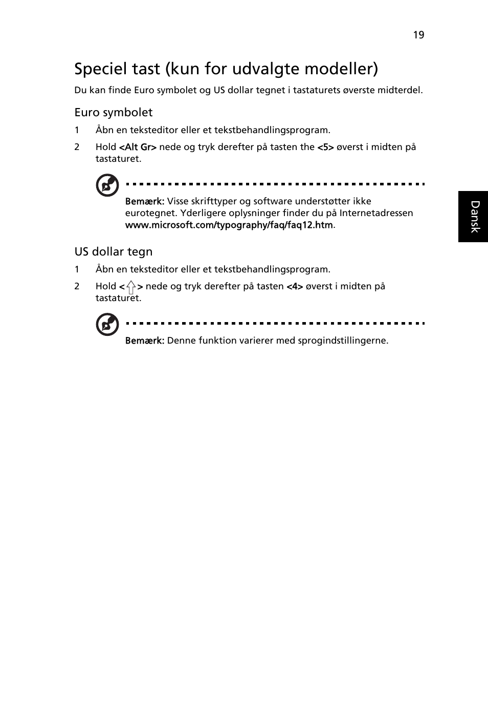 Speciel tast (kun for udvalgte modeller) | Acer Aspire One AO522 User Manual | Page 545 / 1810
