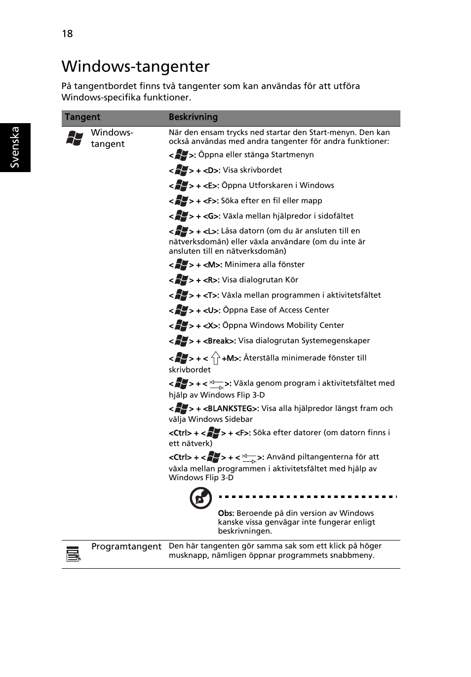 Windows-tangenter, Sv enska | Acer Aspire One AO522 User Manual | Page 606 / 1810