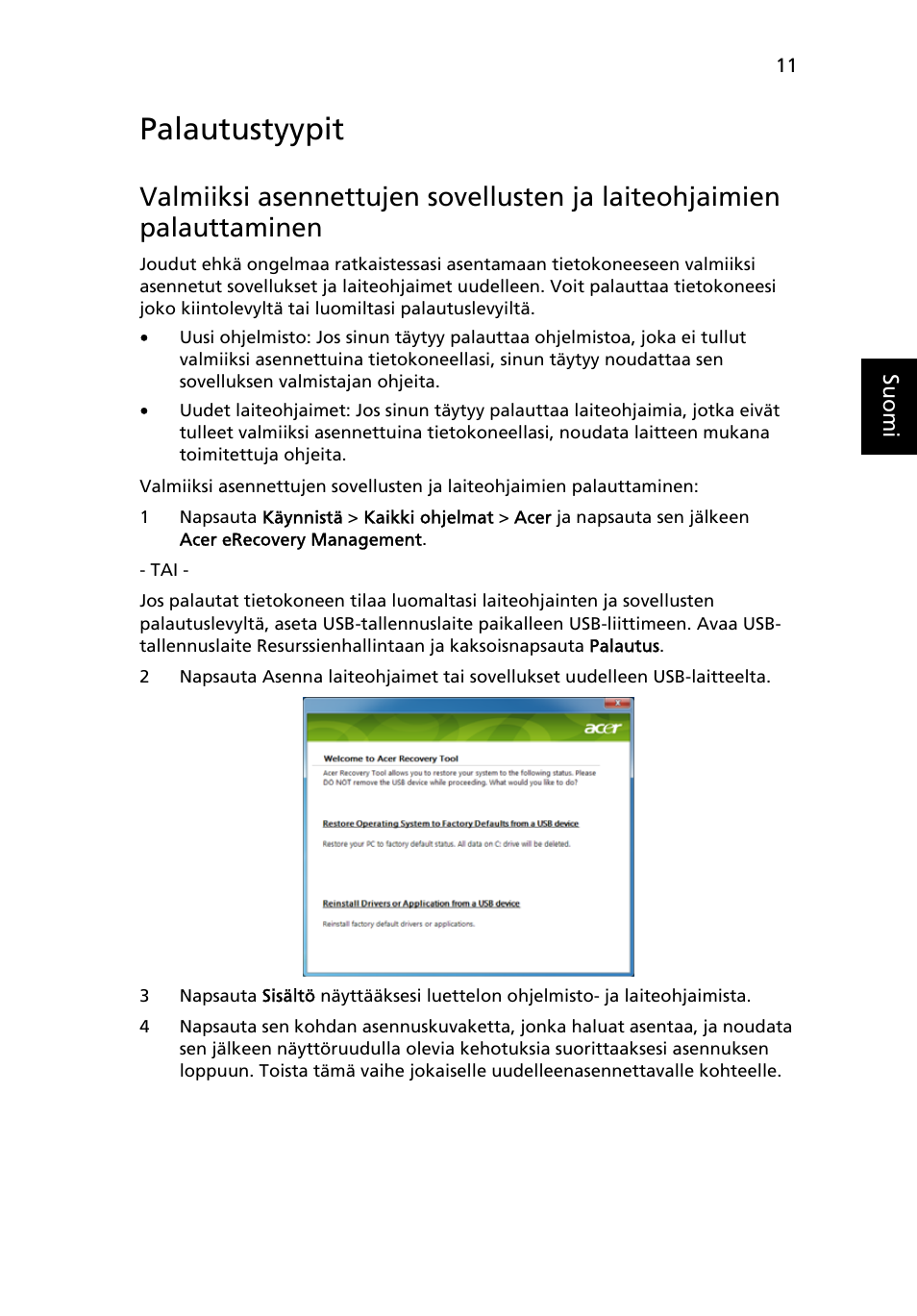 Palautustyypit, Palauttaminen | Acer Aspire One AO522 User Manual | Page 659 / 1810