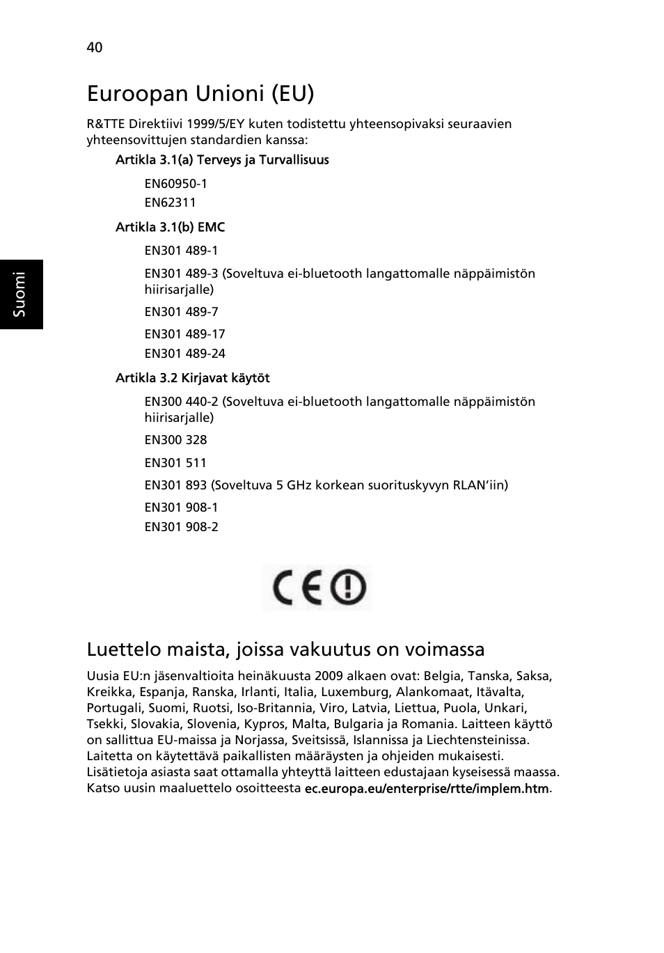 Euroopan unioni (eu), Luettelo maista, joissa vakuutus on voimassa | Acer Aspire One AO522 User Manual | Page 688 / 1810