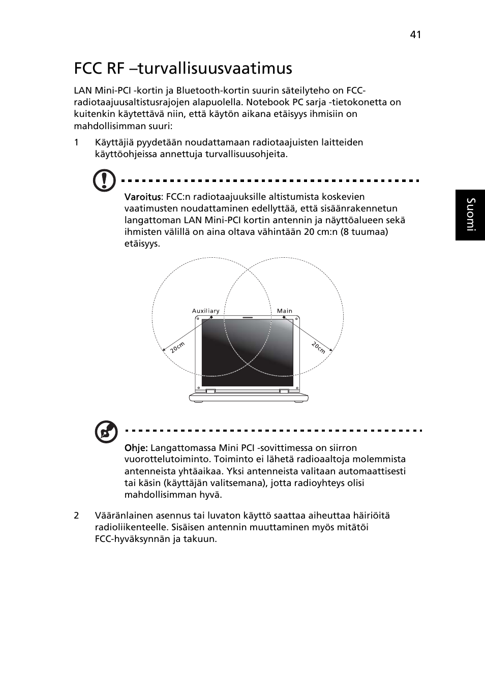 Fcc rf -turvallisuusvaatimus, Fcc rf –turvallisuusvaatimus | Acer Aspire One AO522 User Manual | Page 689 / 1810