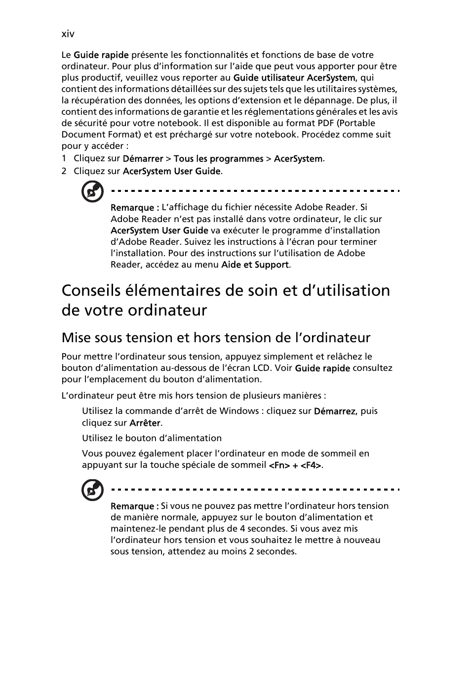 Mise sous tension et hors tension de l’ordinateur | Acer Aspire One AO522 User Manual | Page 74 / 1810