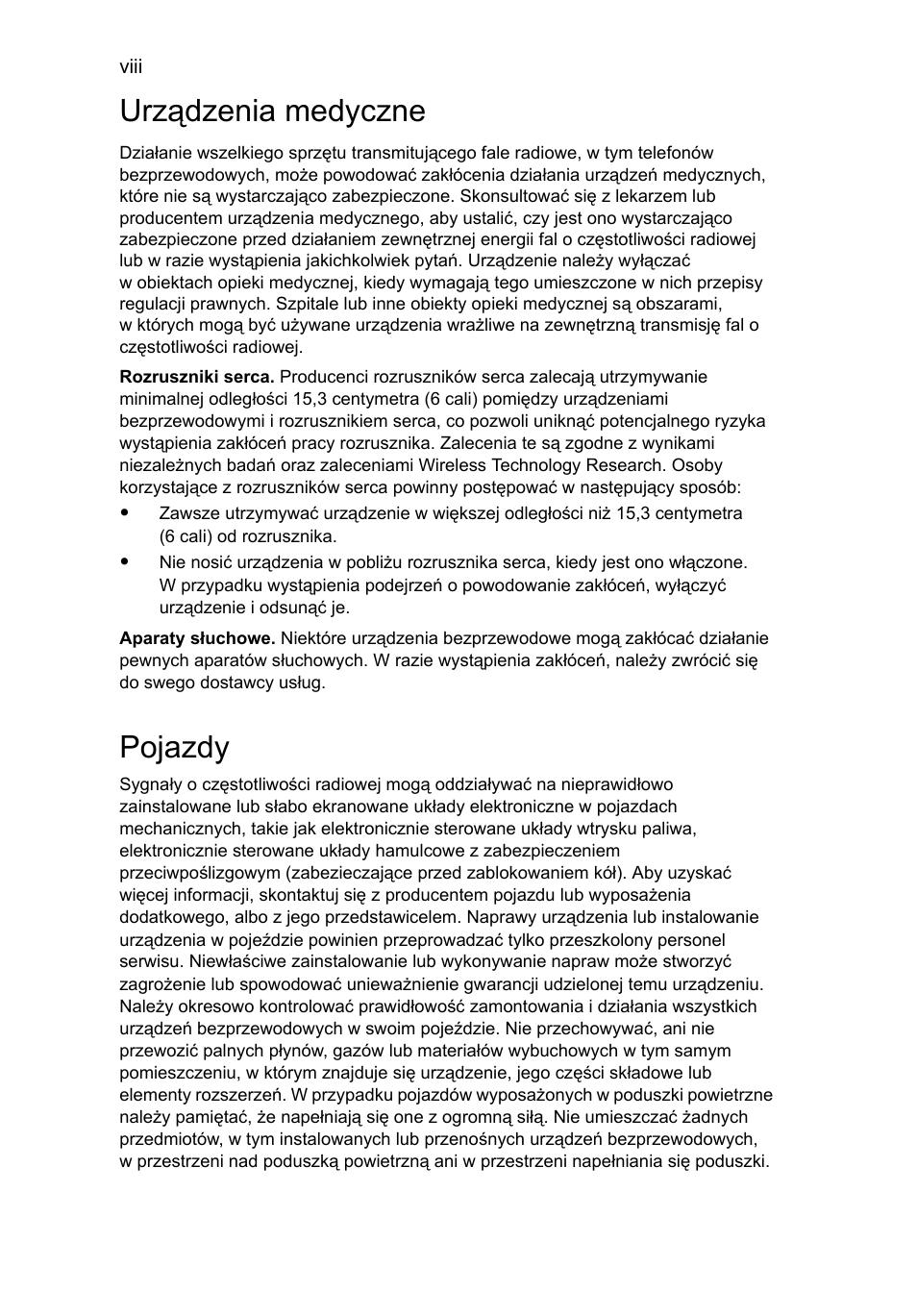 Urządzenia medyczne, Pojazdy | Acer Aspire One AO522 User Manual | Page 766 / 1810