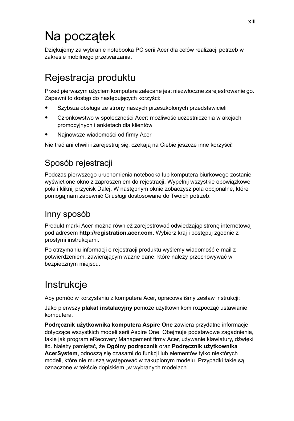 Na początek, Rejestracja produktu, Instrukcje | Sposób rejestracji, Inny sposób | Acer Aspire One AO522 User Manual | Page 771 / 1810