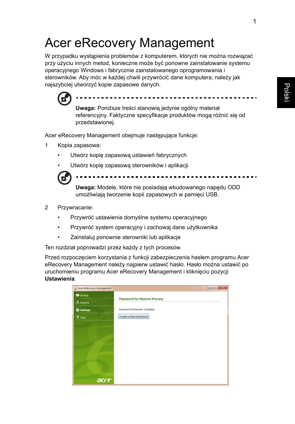 Acer erecovery management | Acer Aspire One AO522 User Manual | Page 779 / 1810