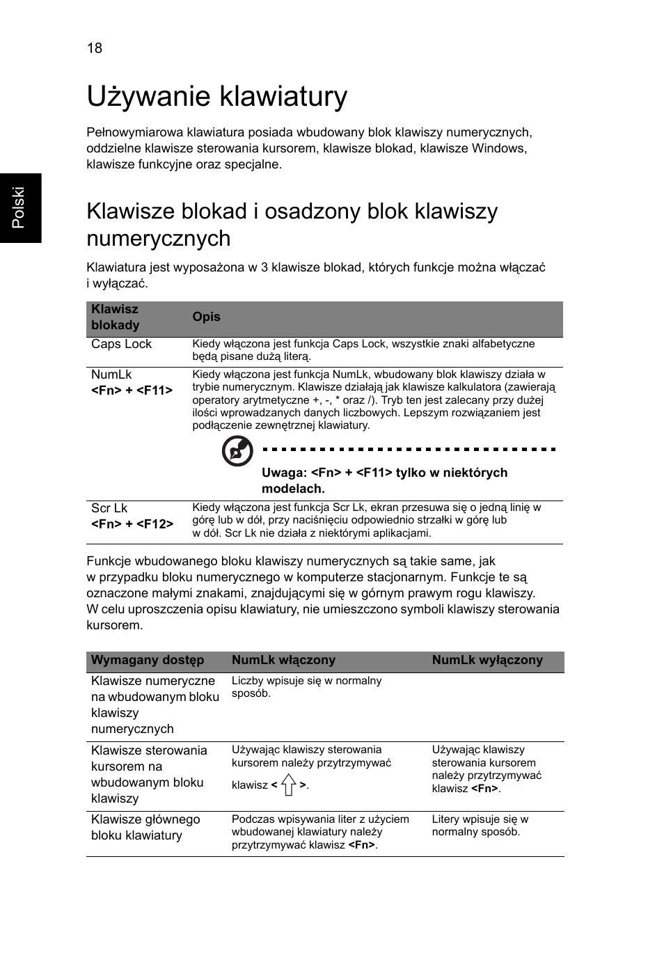 Używanie klawiatury | Acer Aspire One AO522 User Manual | Page 796 / 1810