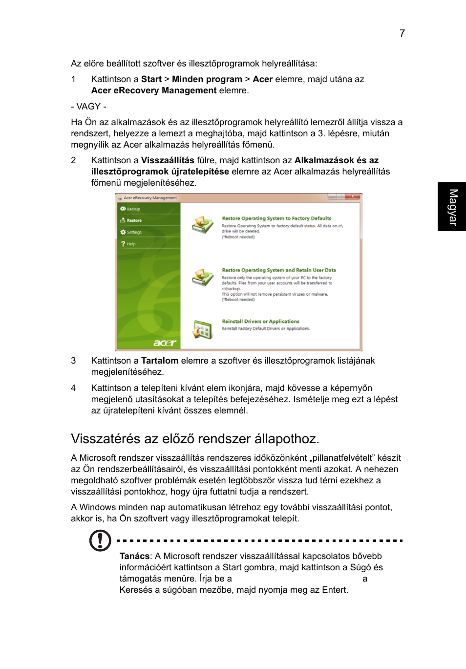 Visszatérés az előző rendszer állapothoz | Acer Aspire One AO522 User Manual | Page 851 / 1810