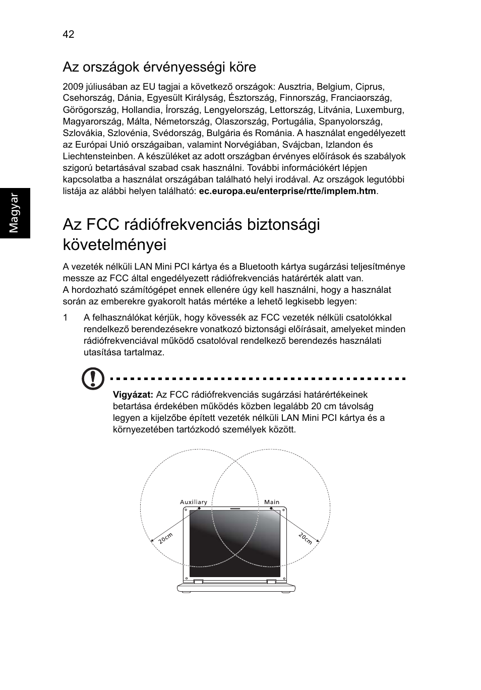 Az fcc rádiófrekvenciás biztonsági követelményei, Az országok érvényességi köre | Acer Aspire One AO522 User Manual | Page 886 / 1810
