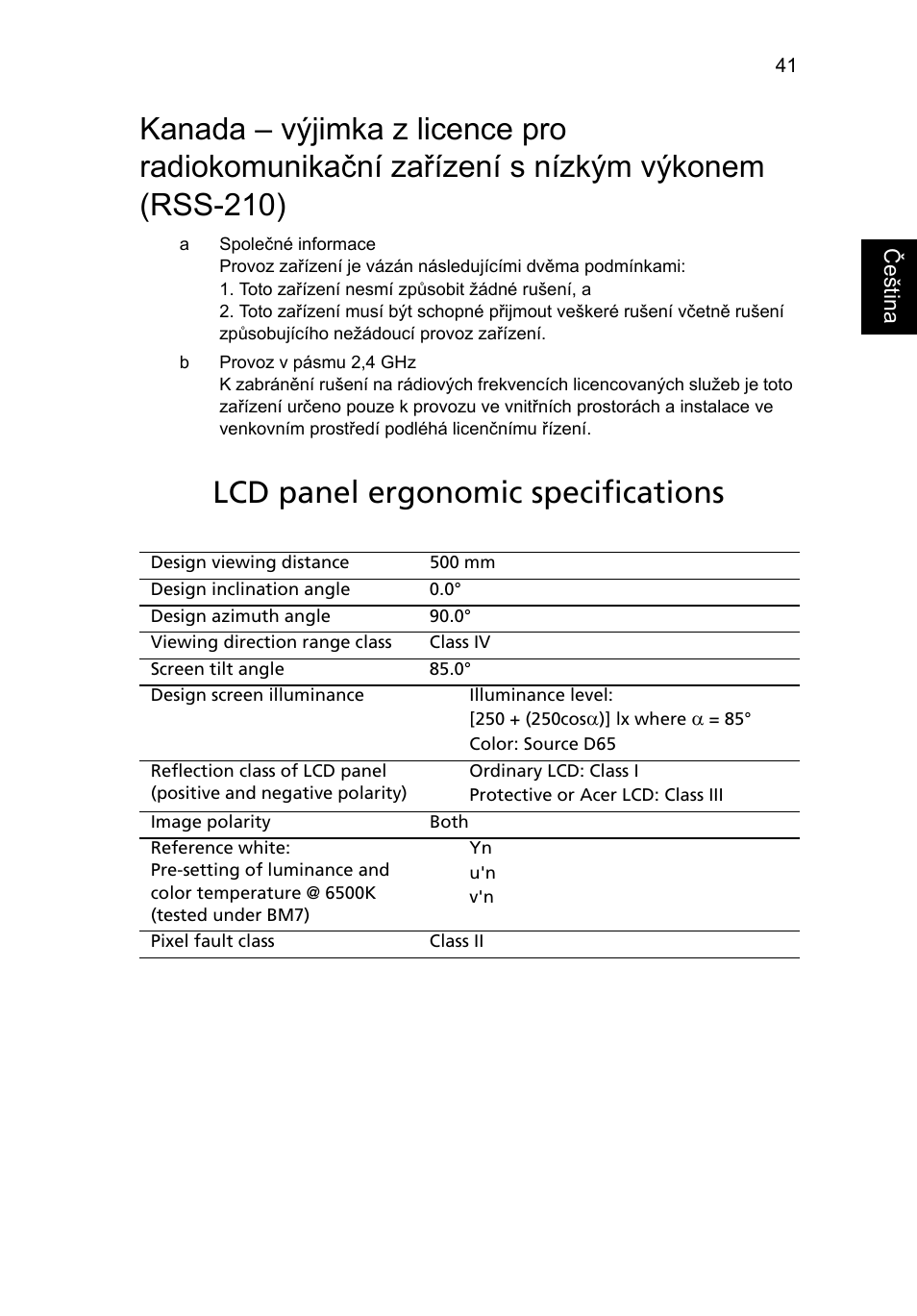 Lcd panel ergonomic specifications | Acer Aspire One AO522 User Manual | Page 947 / 1810