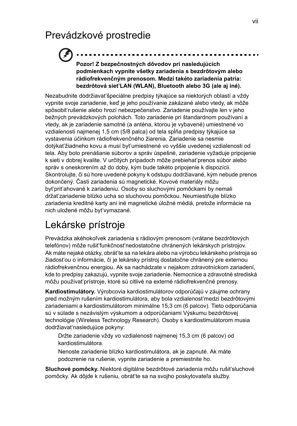 Prevádzkové prostredie, Lekárske prístroje | Acer Aspire One AO522 User Manual | Page 955 / 1810