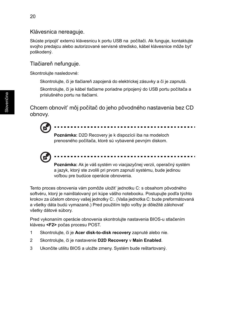 Klávesnica nereaguje, Tlačiareň nefunguje | Acer Aspire One AO522 User Manual | Page 986 / 1810