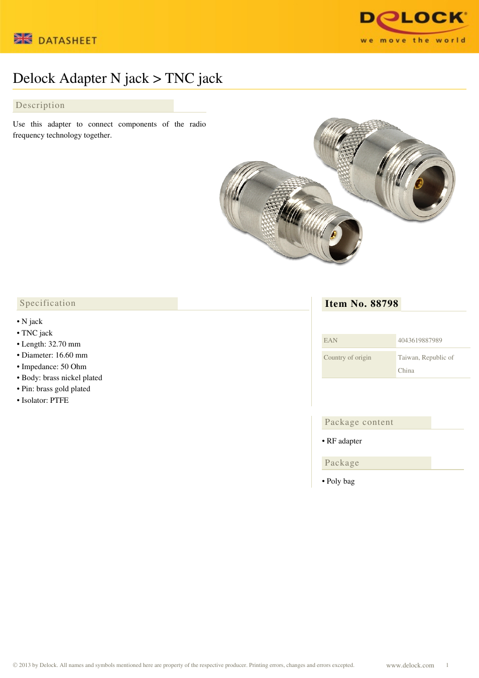 DeLOCK 88798 User Manual | 1 page