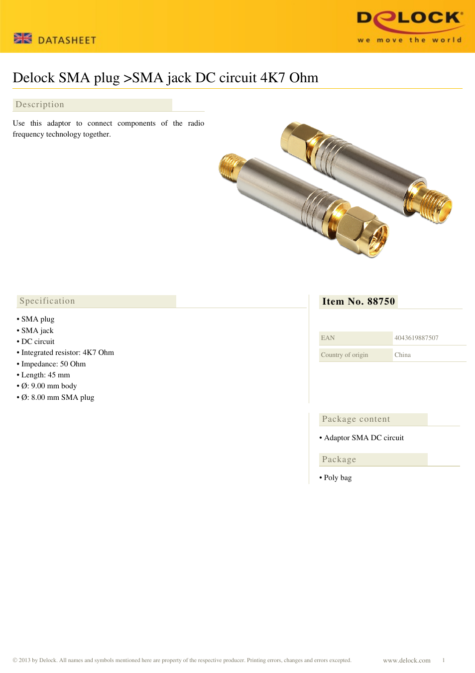 DeLOCK 88750 User Manual | 1 page