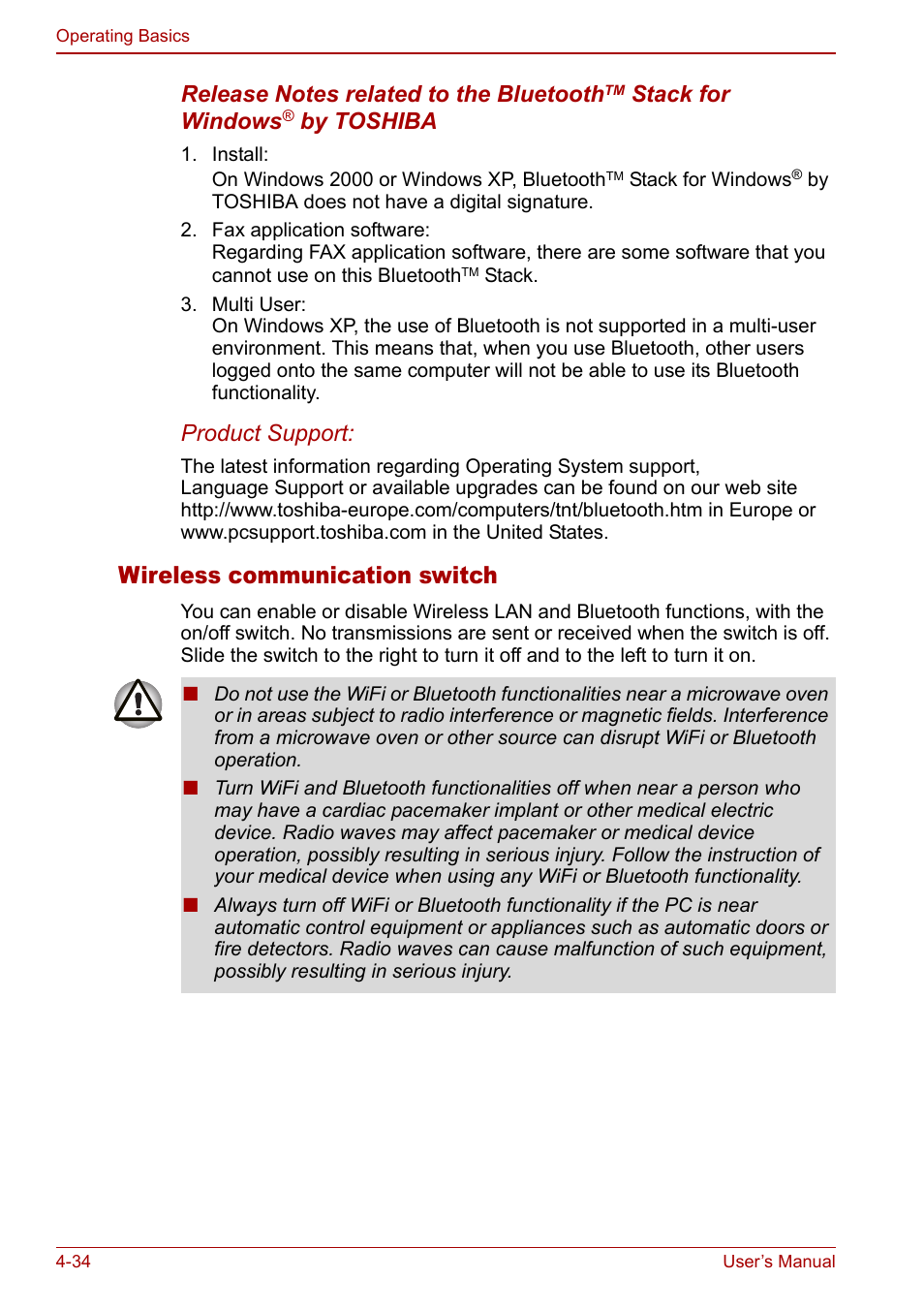 Wireless communication switch | Toshiba Libretto U100 User Manual | Page 104 / 250