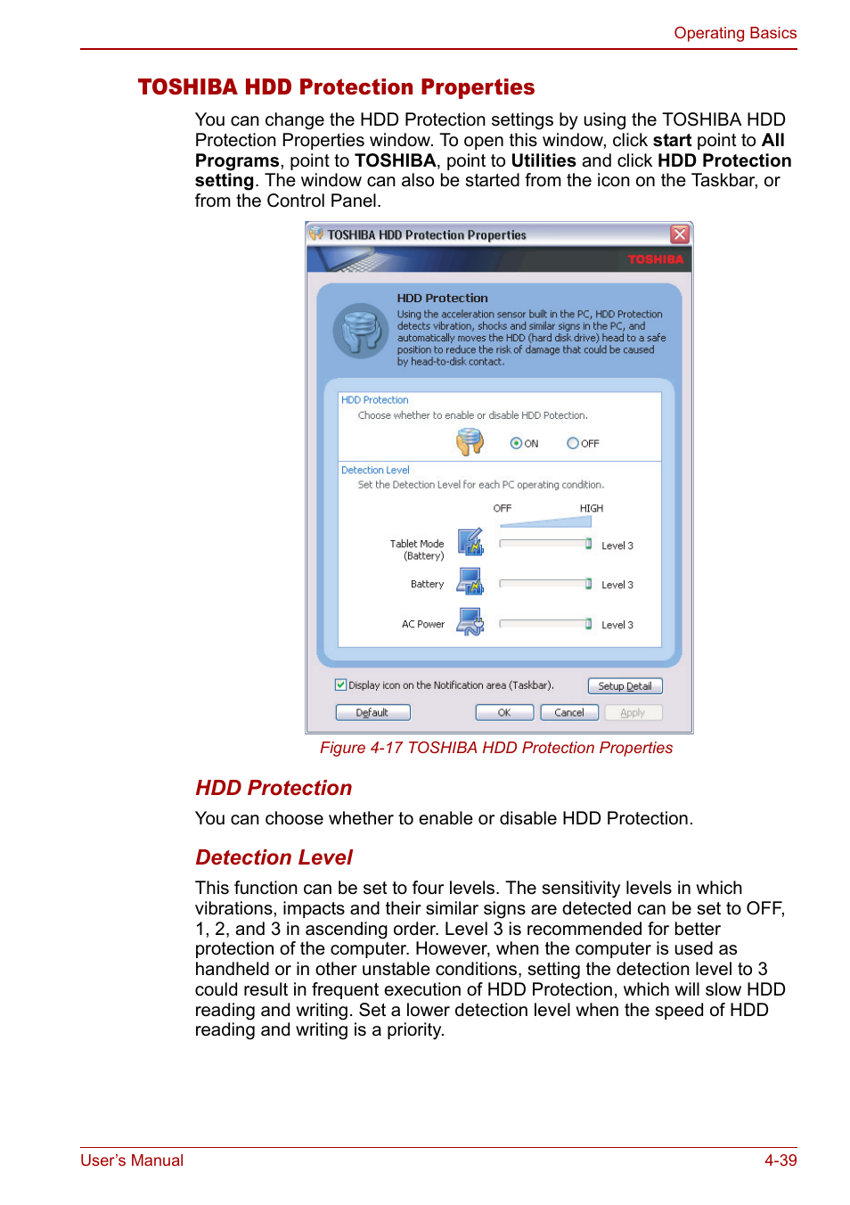 Toshiba hdd protection properties | Toshiba Libretto U100 User Manual | Page 109 / 250