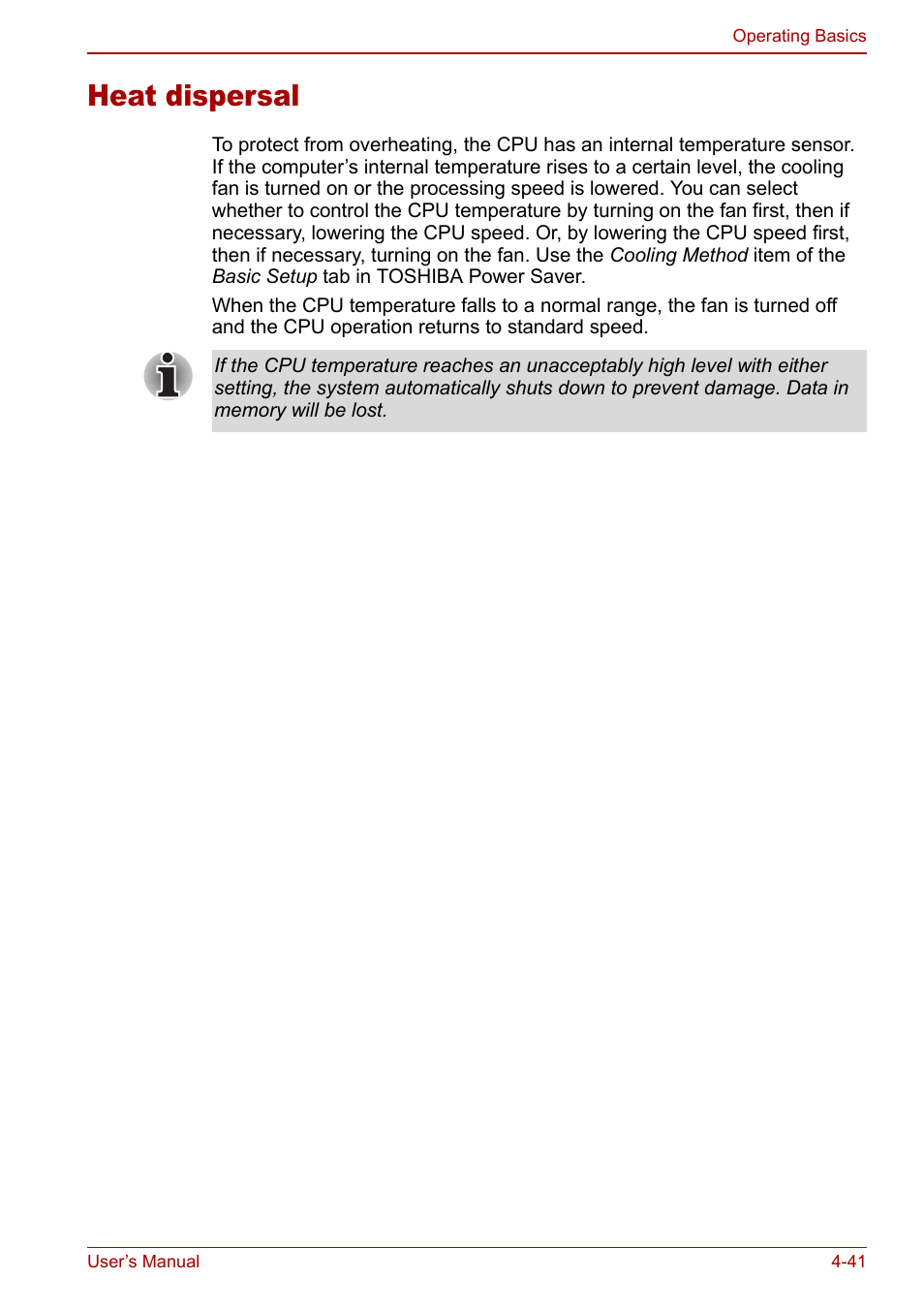 Heat dispersal, Heat dispersal -41 | Toshiba Libretto U100 User Manual | Page 111 / 250