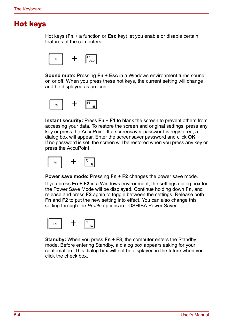 Hot keys, Hot keys -4 | Toshiba Libretto U100 User Manual | Page 116 / 250