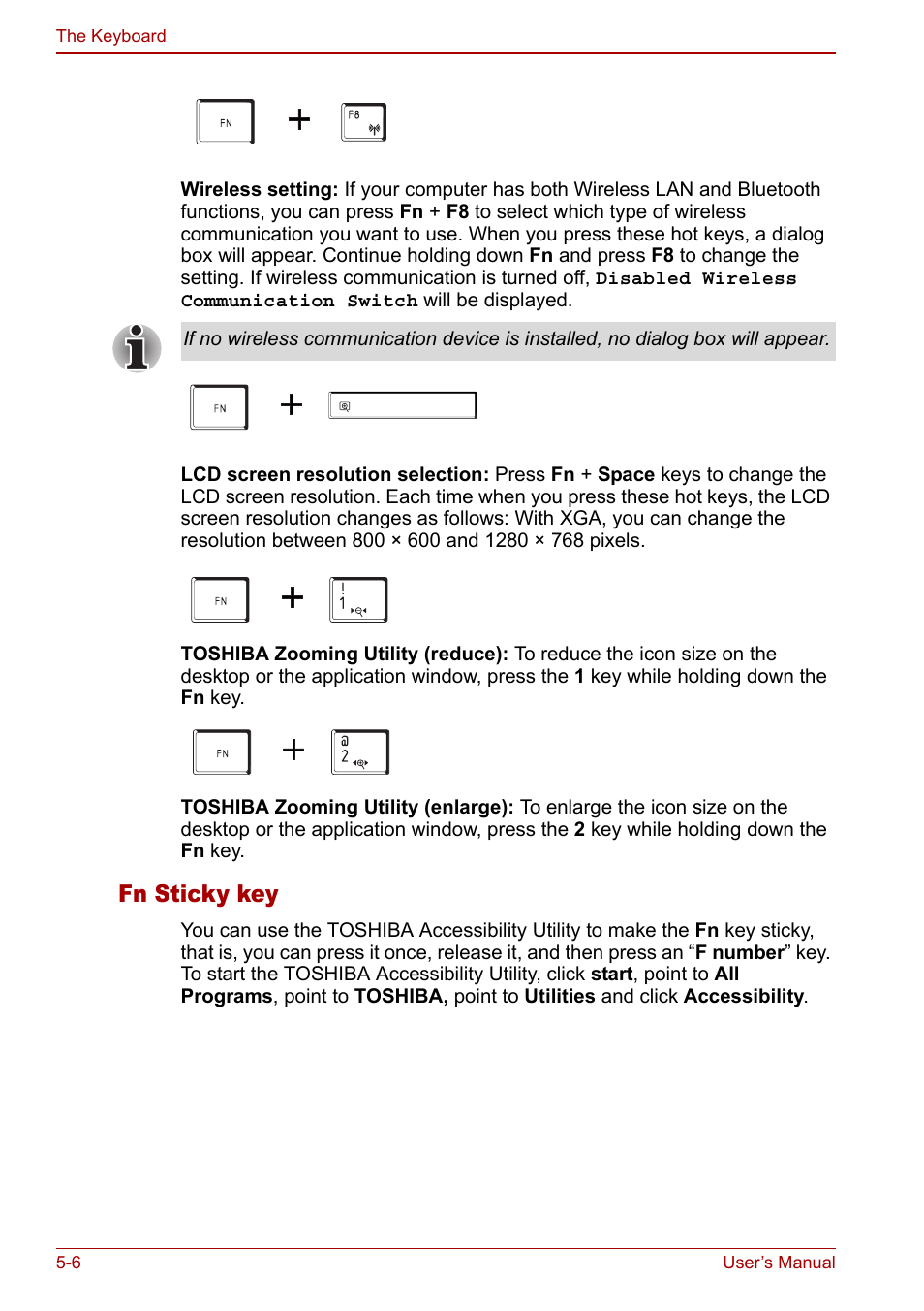 Fn sticky key | Toshiba Libretto U100 User Manual | Page 118 / 250