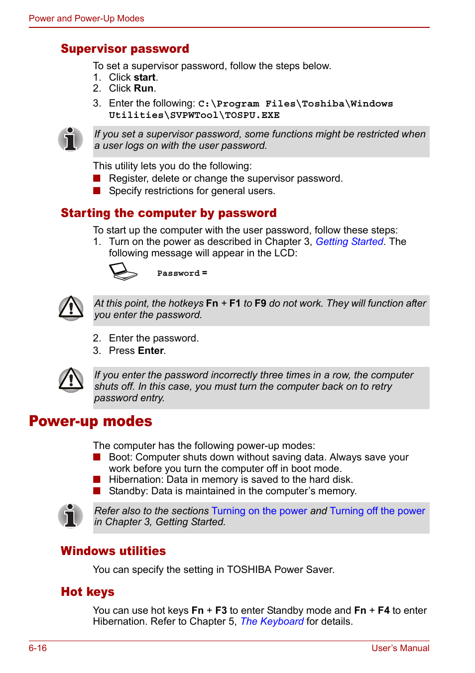 Power-up modes, Power-up modes -16 | Toshiba Libretto U100 User Manual | Page 138 / 250