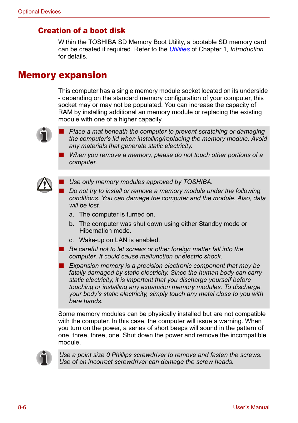 Memory expansion, Memory expansion -6, Creation of a boot disk | Toshiba Libretto U100 User Manual | Page 154 / 250