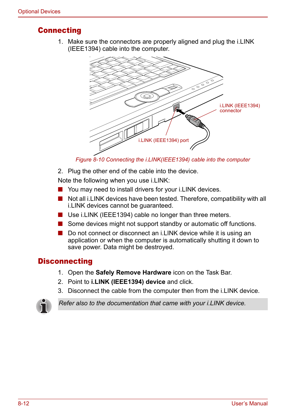 Connecting, Disconnecting | Toshiba Libretto U100 User Manual | Page 160 / 250
