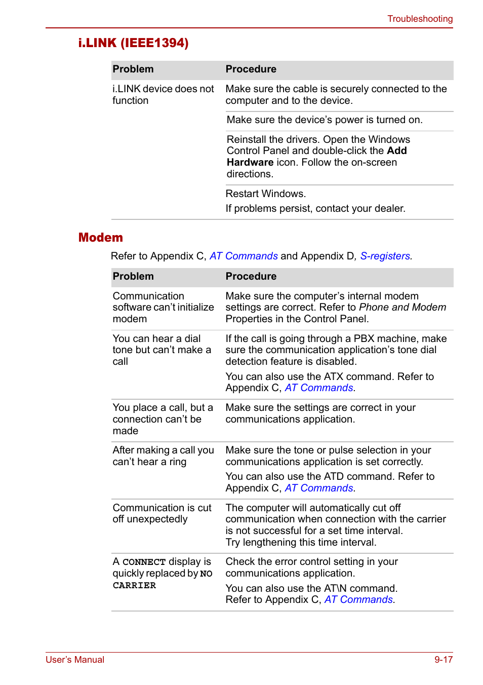 I.link (ieee1394) modem | Toshiba Libretto U100 User Manual | Page 183 / 250