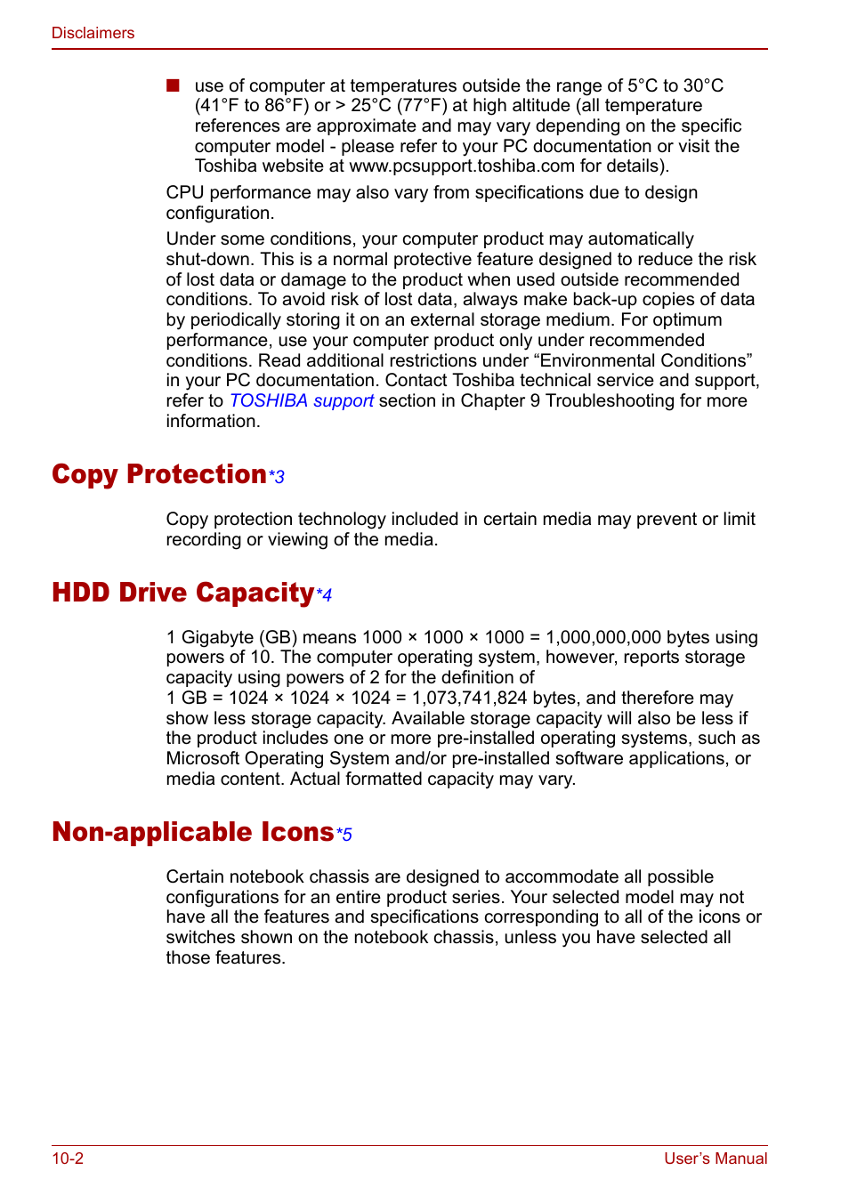 Copy protection*3, Hdd drive capacity*4, Non-applicable icons*5 | Copy pr otection, Hdd drive capacity, Non-applicable icons | Toshiba Libretto U100 User Manual | Page 188 / 250