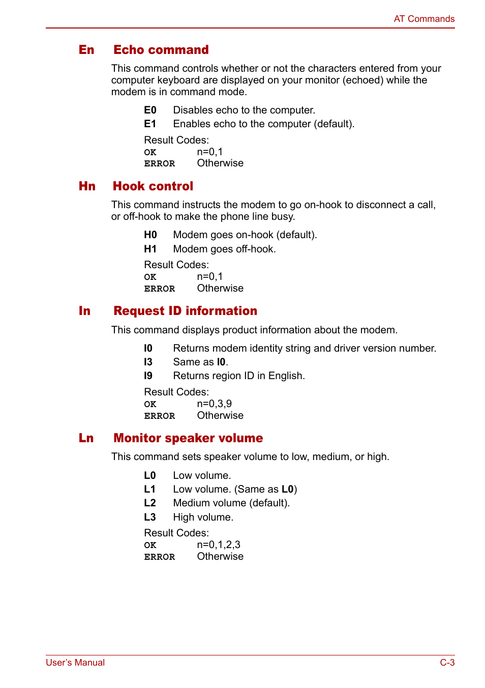 En echo command, Hn hook control, Ln monitor speaker volume | Toshiba Libretto U100 User Manual | Page 205 / 250