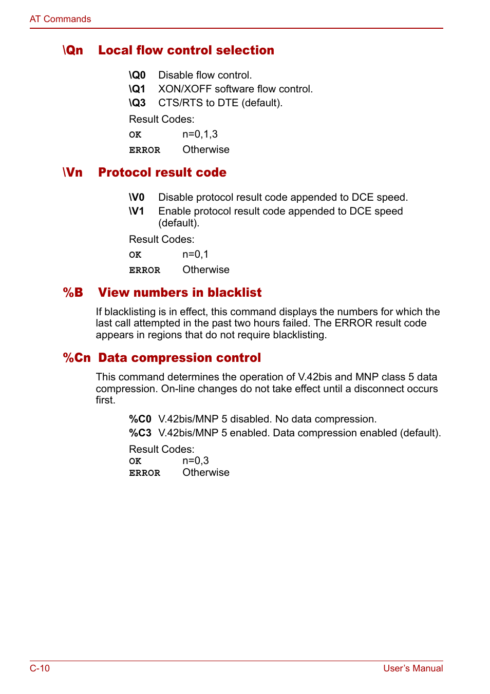 Qn local flow control selection, Vn protocol result code, B view numbers in blacklist | Cn data compression control | Toshiba Libretto U100 User Manual | Page 212 / 250
