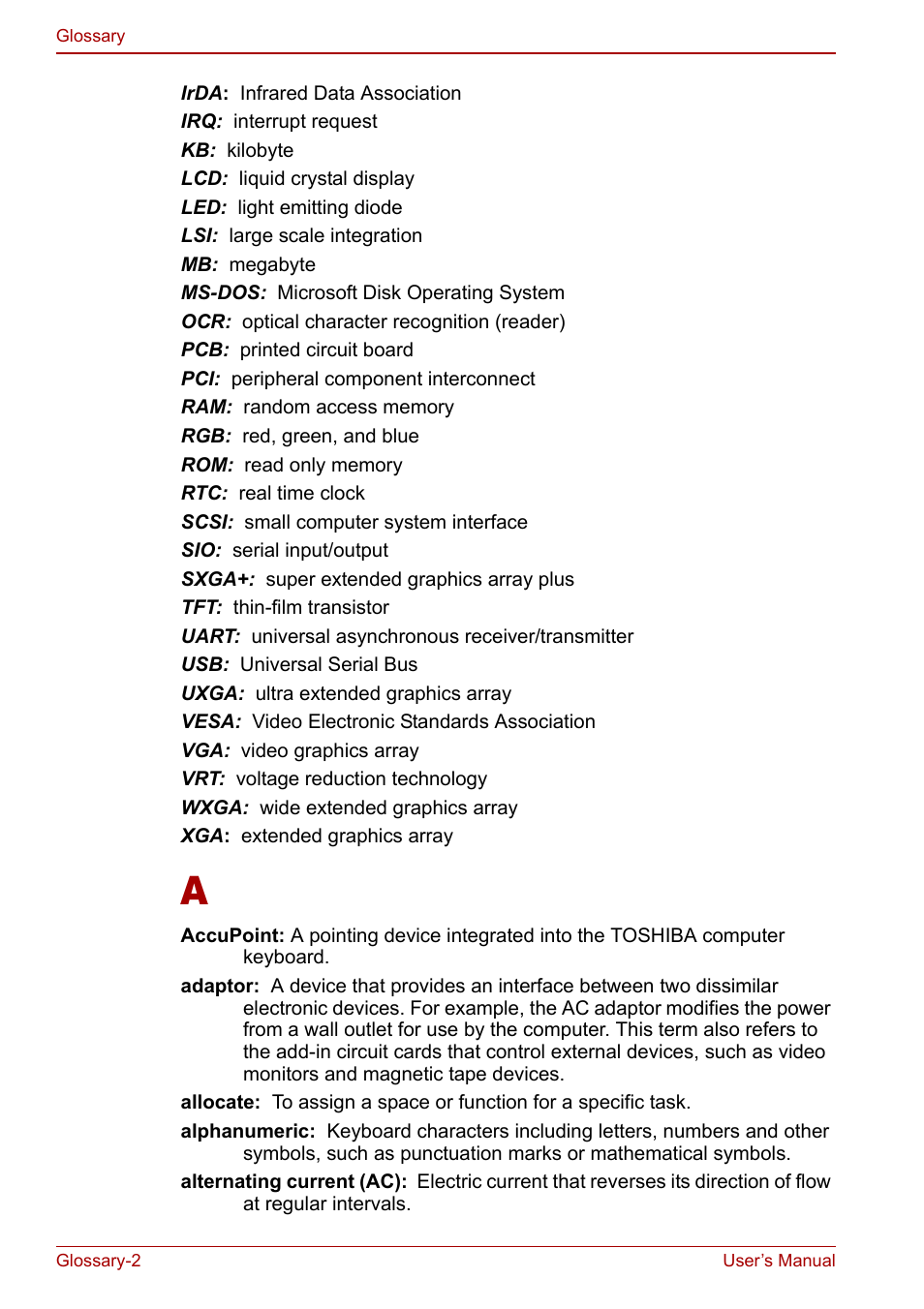 Toshiba Libretto U100 User Manual | Page 234 / 250