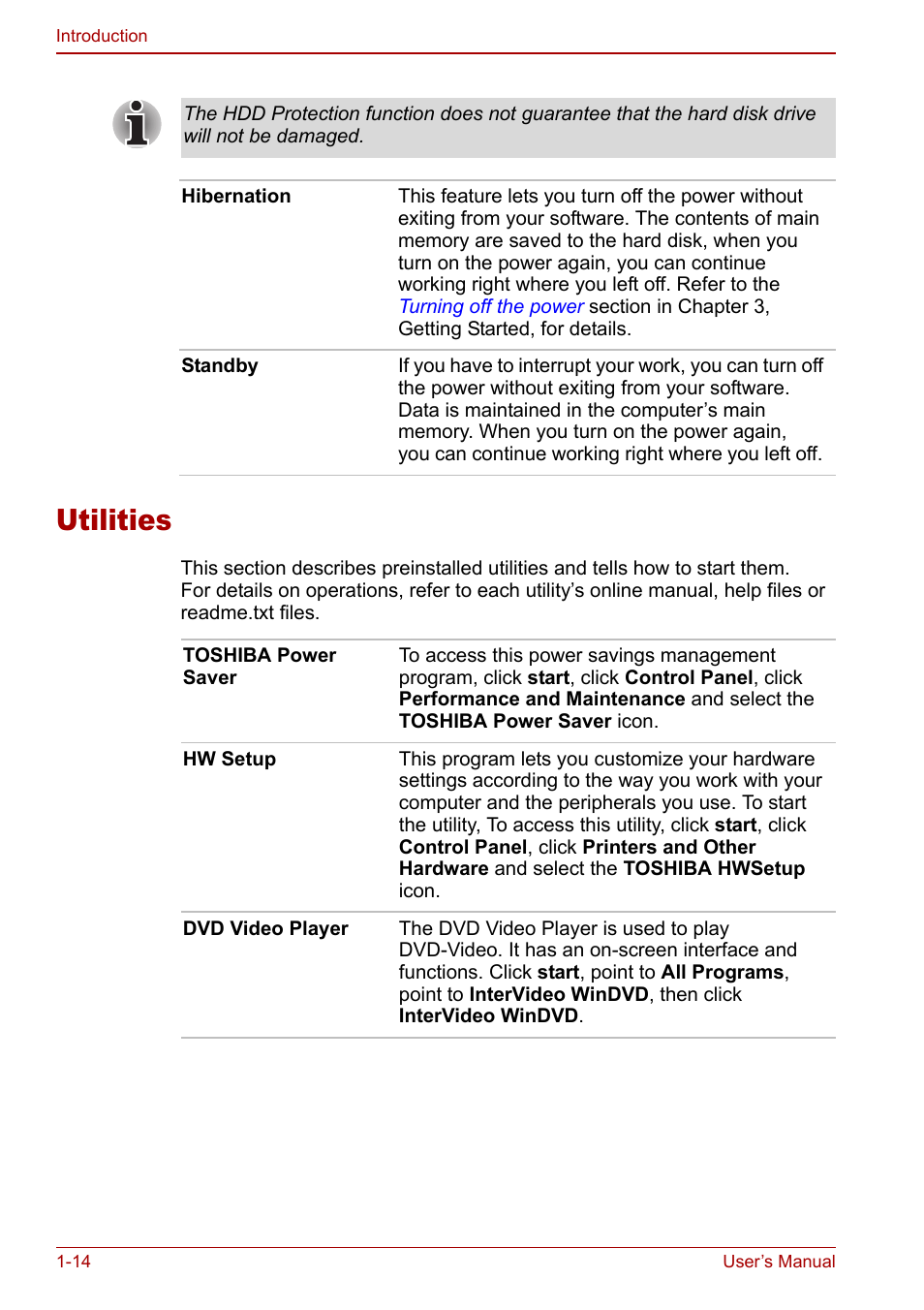 Utilities, Utilities -14 | Toshiba Libretto U100 User Manual | Page 32 / 250