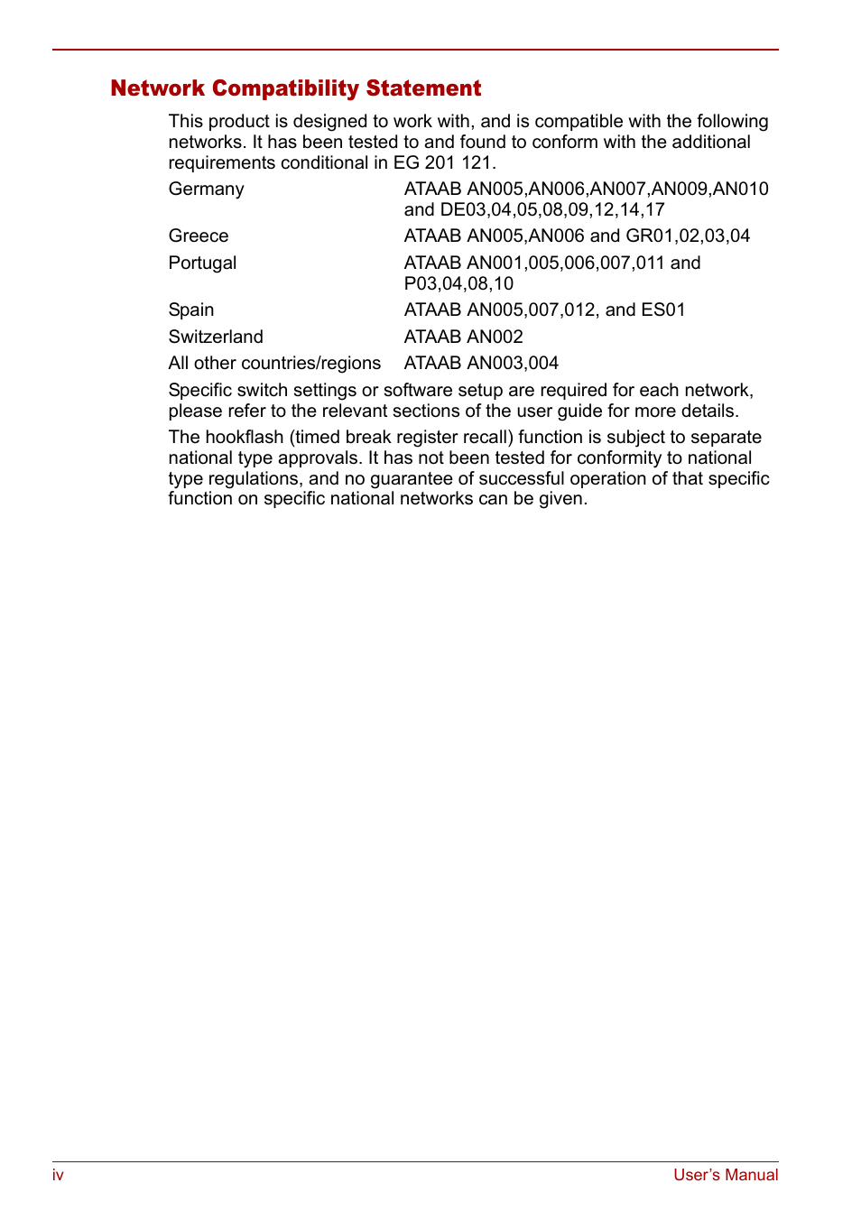 Network compatibility statement | Toshiba Libretto U100 User Manual | Page 4 / 250