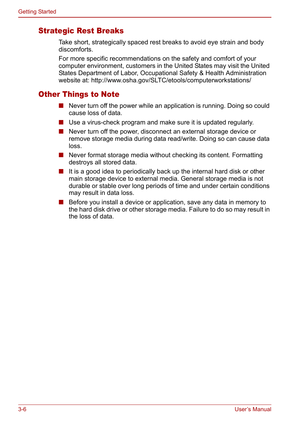 Strategic rest breaks | Toshiba Libretto U100 User Manual | Page 56 / 250