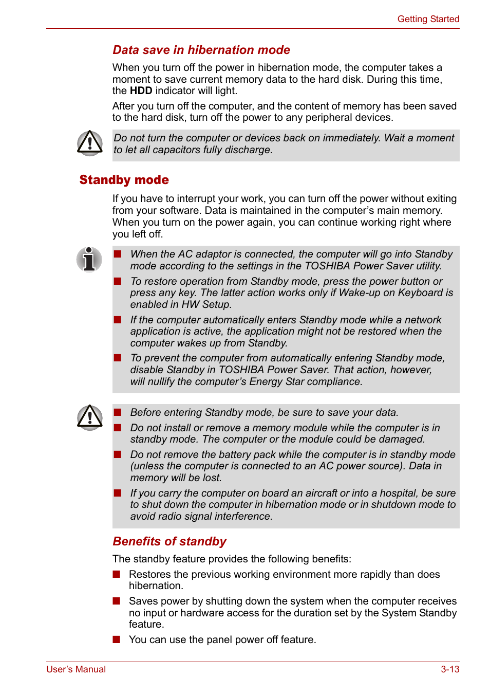 Standby mode | Toshiba Libretto U100 User Manual | Page 63 / 250
