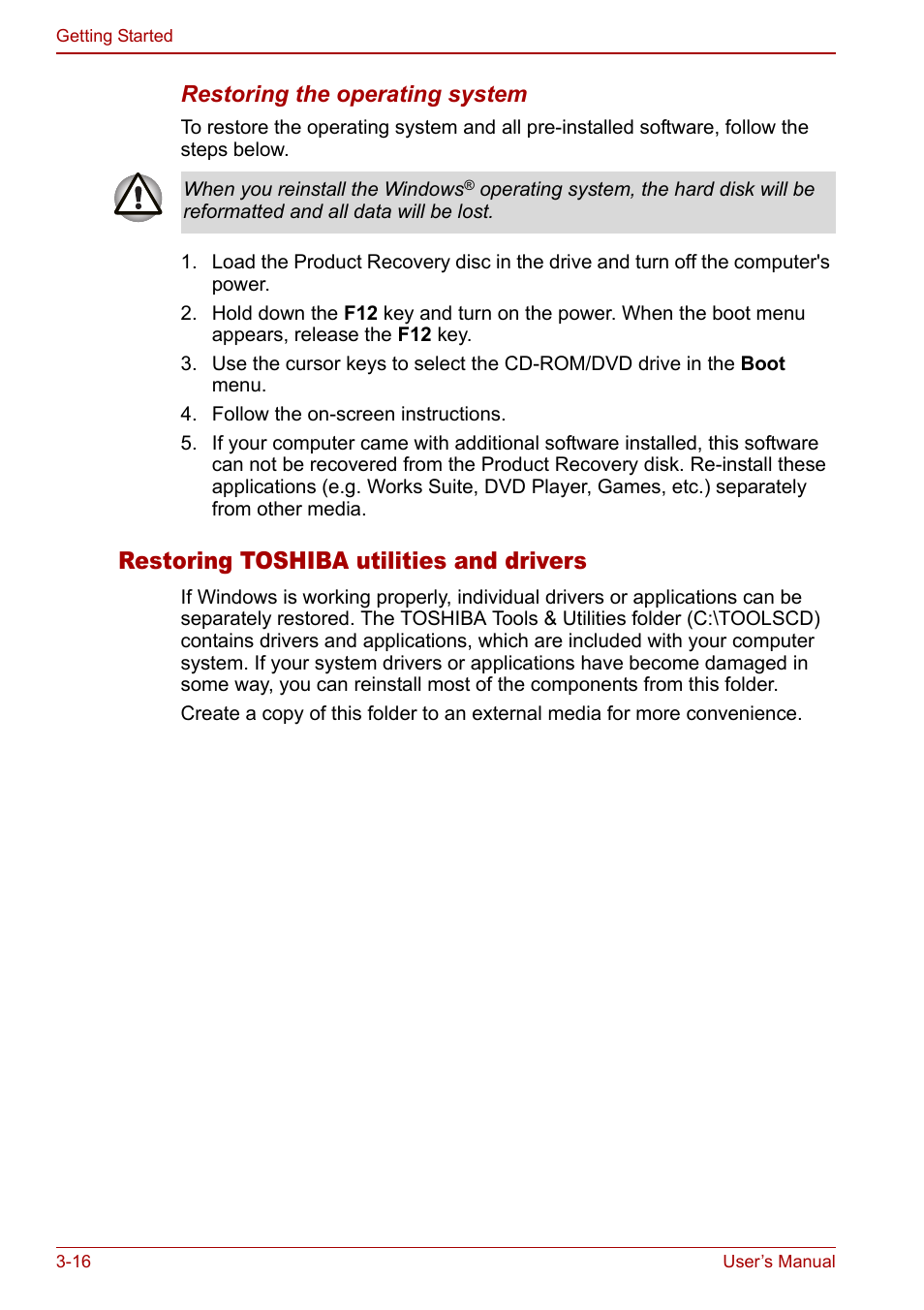 Restoring toshiba utilities and drivers | Toshiba Libretto U100 User Manual | Page 66 / 250