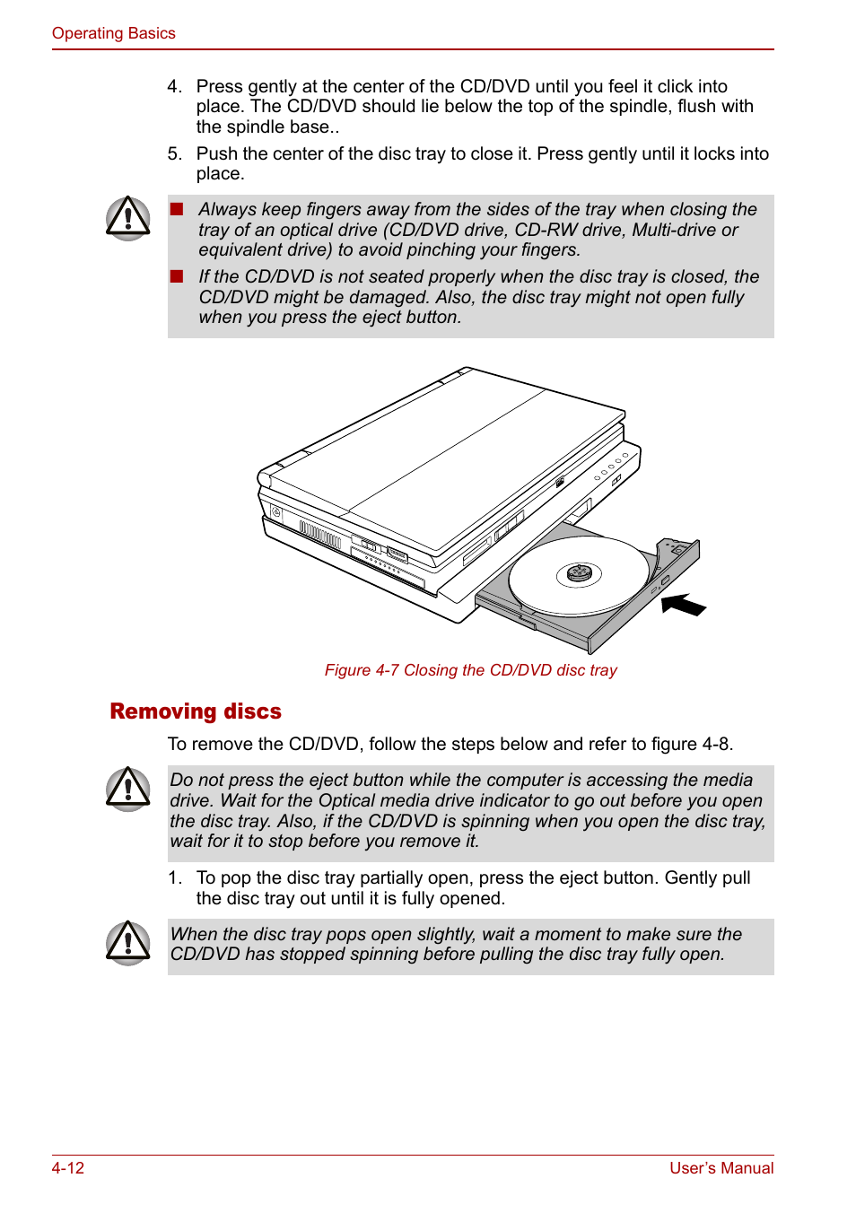 Removing discs | Toshiba Libretto U100 User Manual | Page 82 / 250