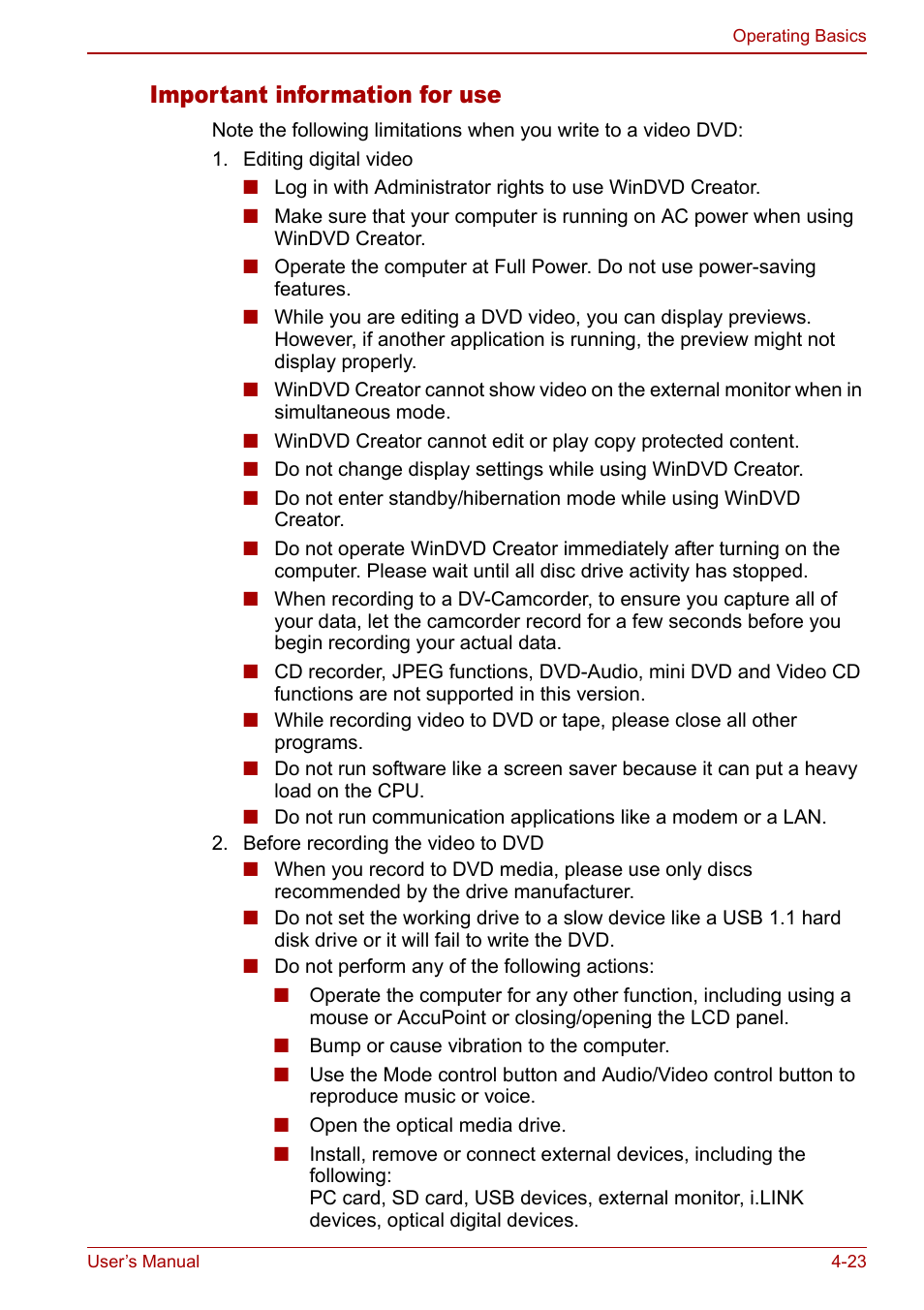 Important information for use | Toshiba Libretto U100 User Manual | Page 93 / 250