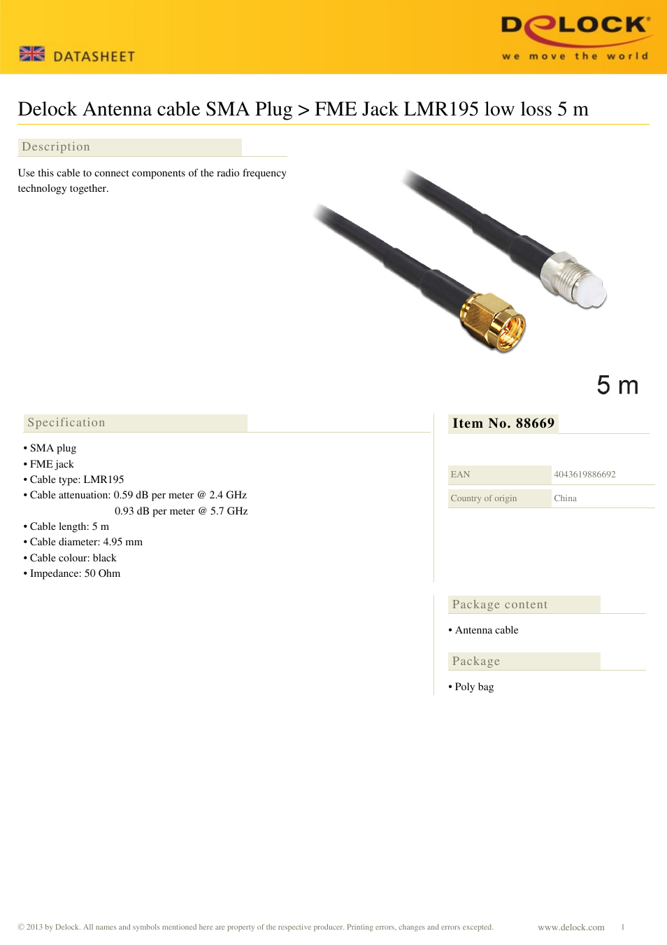 DeLOCK 88669 User Manual | 1 page