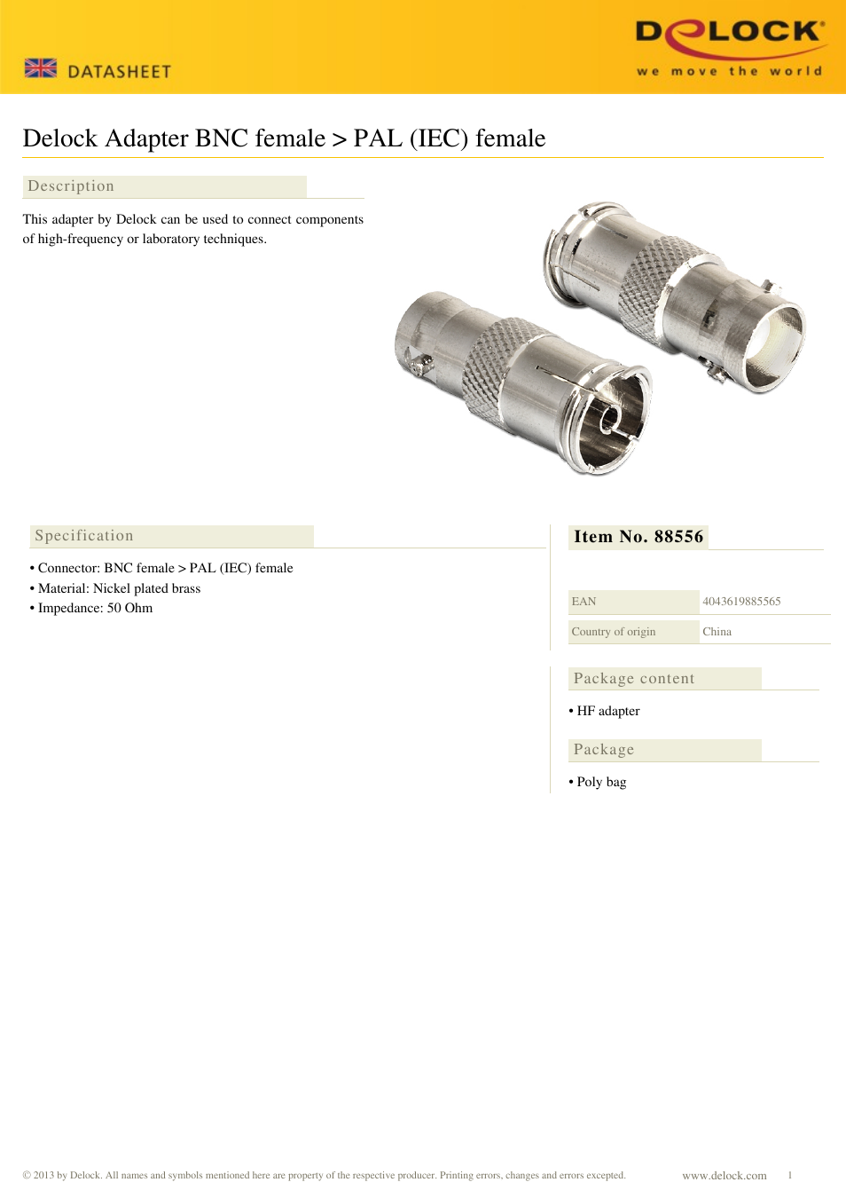 DeLOCK 88556 User Manual | 1 page